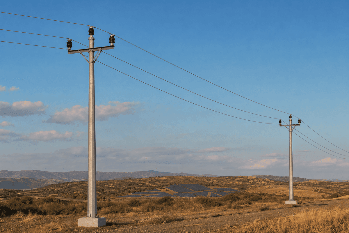 12m 10kV Round Tubular Distribution Pole - Single-Circuit Rural Steel Monopole deployed in an international application environment
