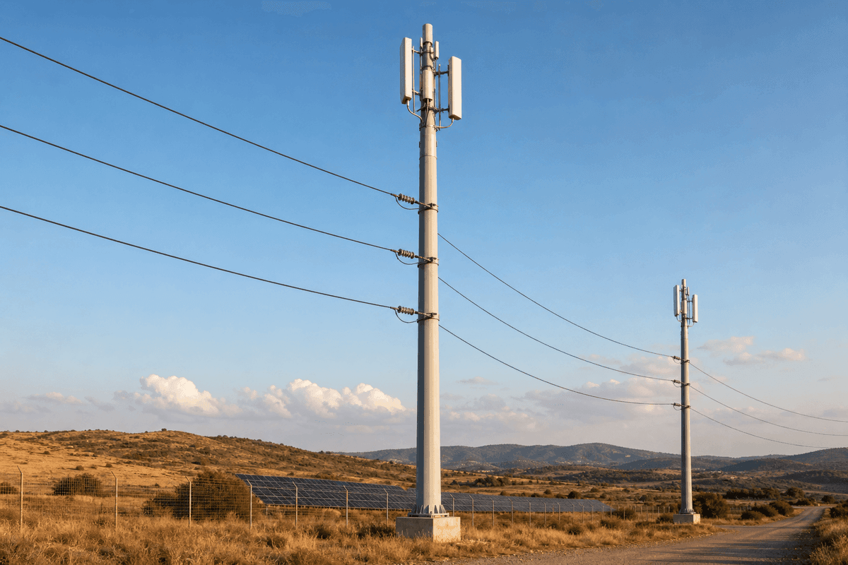 15m Telecom-Power Hybrid FRP Pole - Integrated 10kV Distribution & 5G Infrastructure deployed in an international application environment