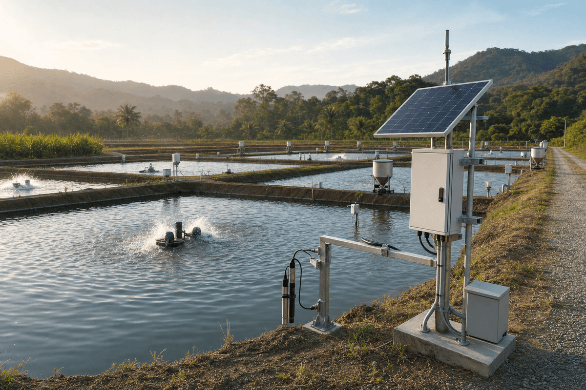 AquaFarm Pro - 24-Sensor IoT Water Quality Monitoring System deployed in an international application environment