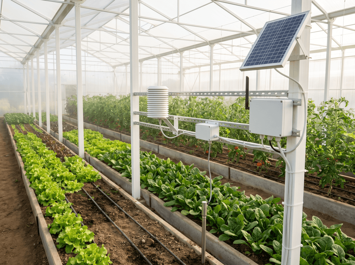 Invernadero de Hortalizas IoT 1ha - Clima Profesional, Suelo y Control de Plagas