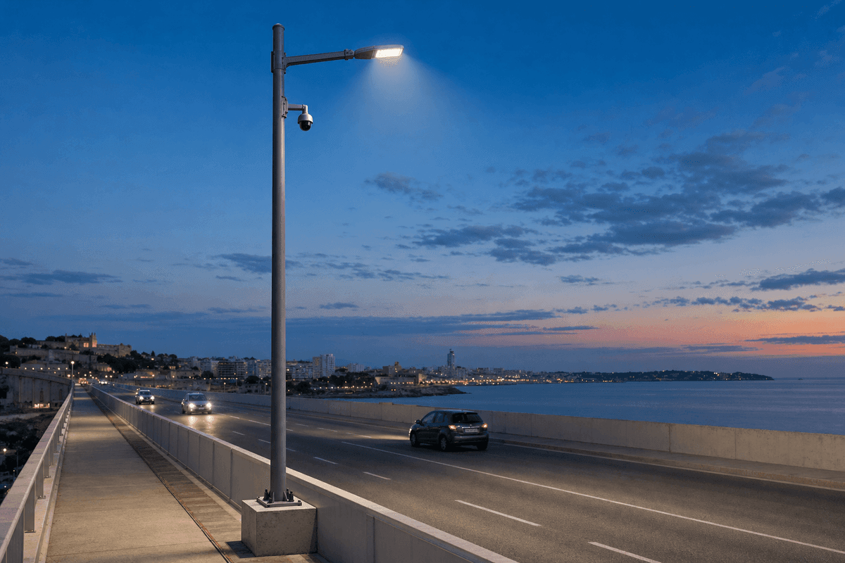 10m Bridge Roadway Lighting+Surveillance - 150W Smart Streetlight deployed in an international application environment