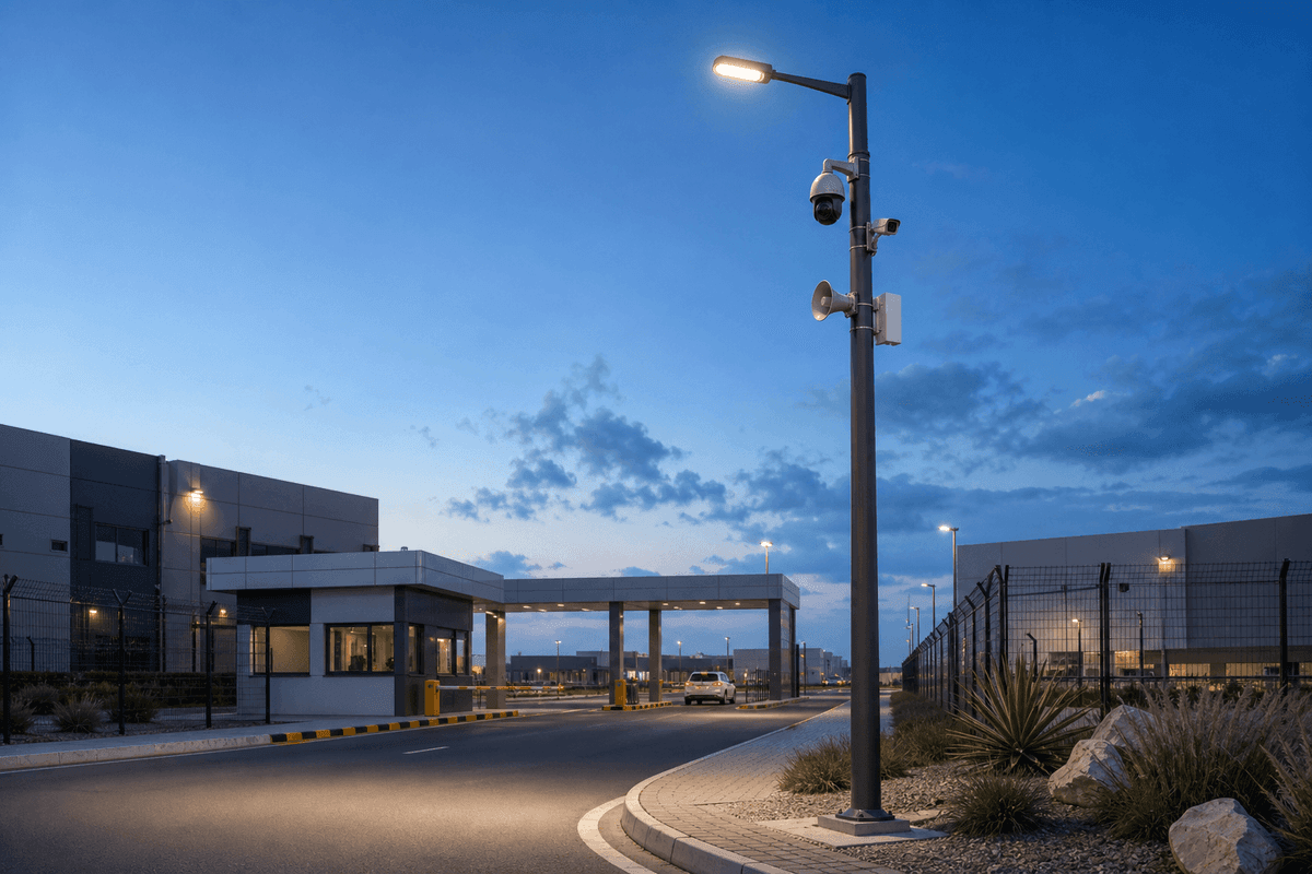 10m Industrial Park Security Focus Smart Streetlight - 5-in-1 Integrated Smart Pole deployed in an international application environment