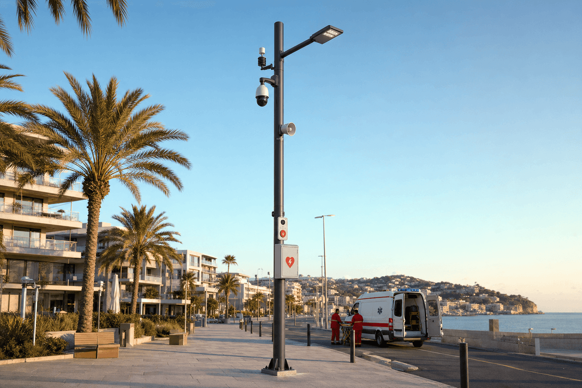 12m Emergency Response Full - 7-in-1 Integrated Smart Pole deployed in an international application environment