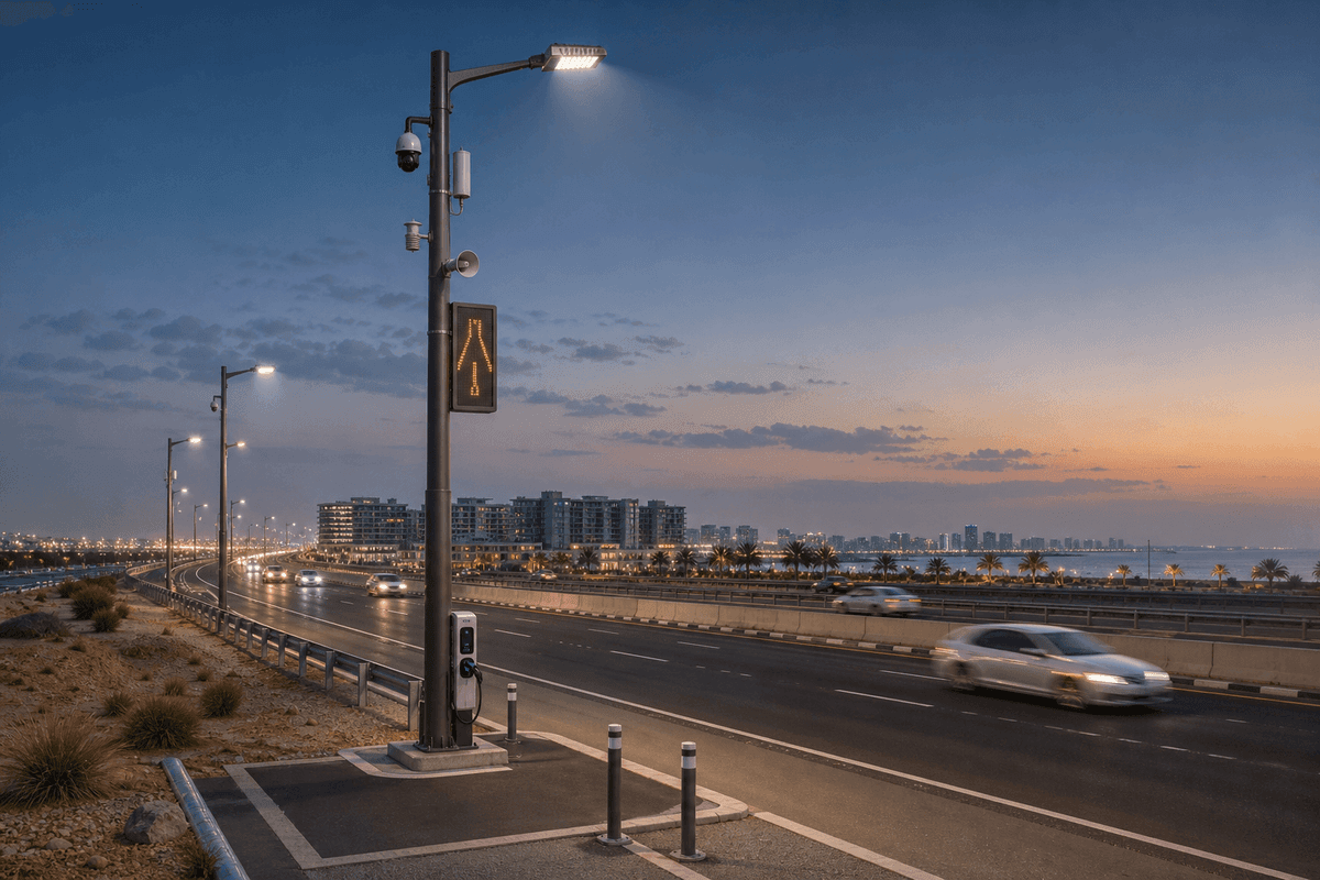 12m Highway 7-in-1 Premium Smart Streetlight deployed in an international application environment