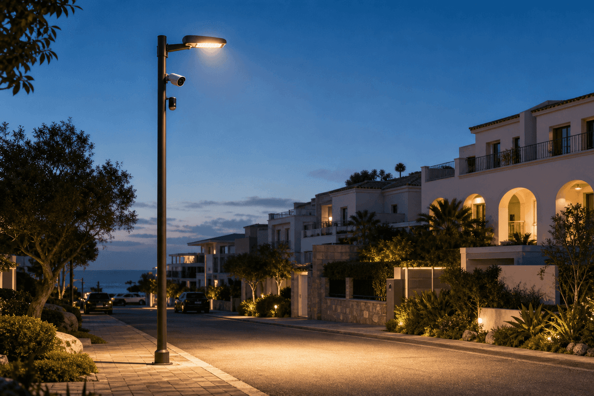 6m Residential Area Mini Smart Streetlight - 3-in-1 AI-Integrated Pole deployed in an international application environment