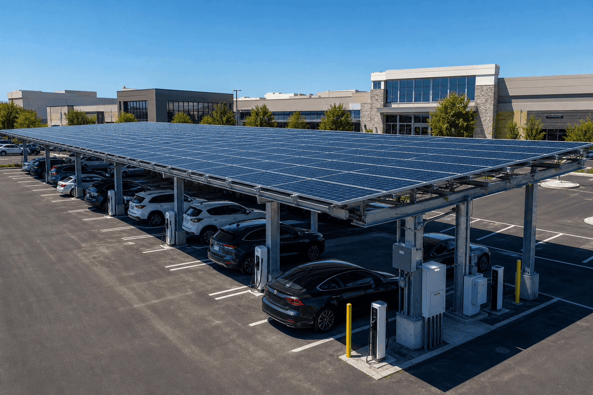 150kW Mall Carport with EV Charging - Bifacial Fixed-Tilt Solar PV