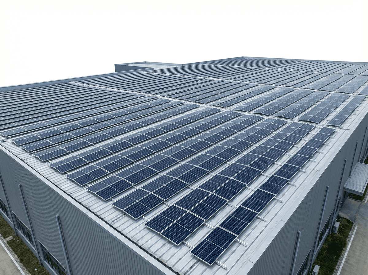 200kW Factory Roof TOPCon Fixed Solar PV System — 24% Efficiency, Industrial Rooftop deployed in an international application environment