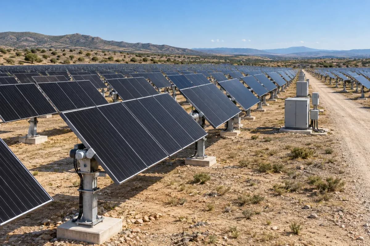 8.4MW 大規模発電所向け薄膜テルル化カドミウム2軸追尾式架台 - 8,394 kWp 太陽光発電システム