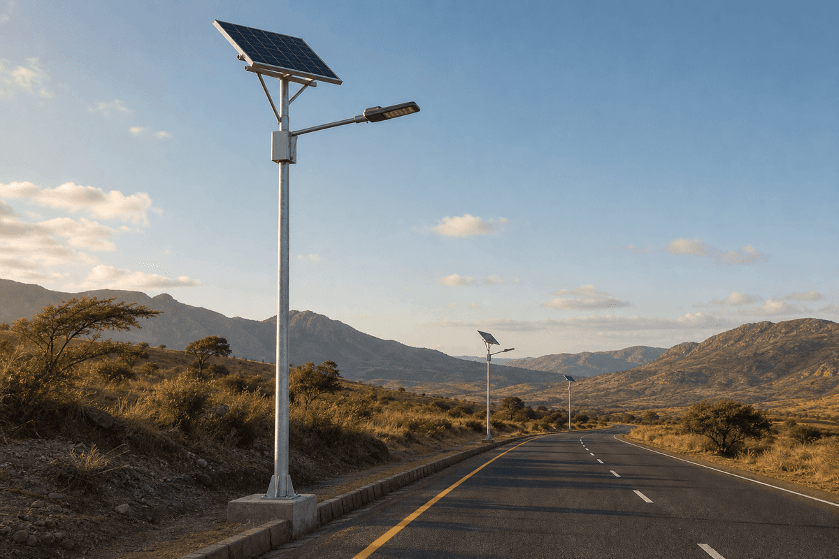10m Highway Split 100W High-Wind Solar Streetlight - 150km/h Wind Resistance deployed in an international application environment