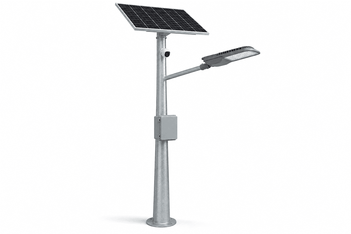 Luminária Solar Separada 80W para Estrada de Patrulha de Fronteira - 8m com Câmera 4MP 4G