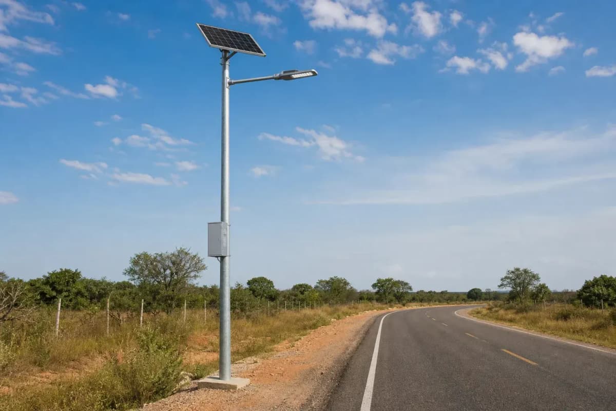 9.7m Split Solar Streetlight 88W - 8-Day Autonomy deployed in an international application environment