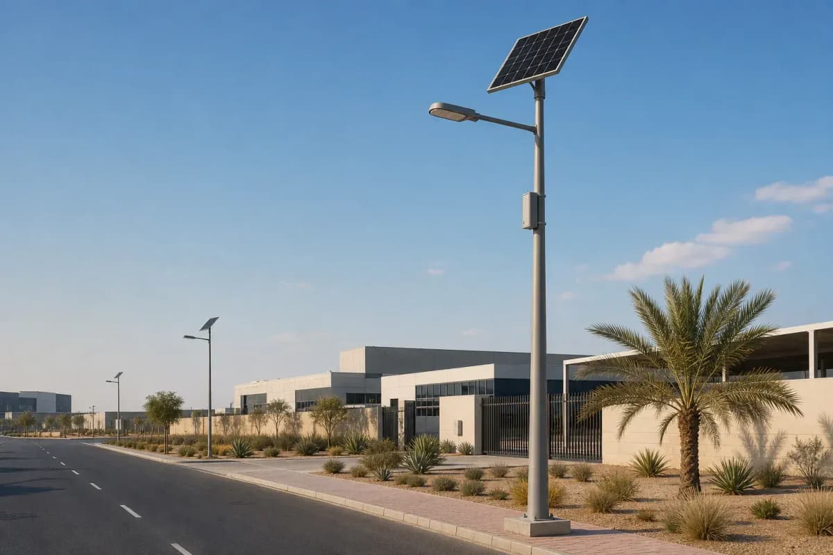 7.8m Split Solar Streetlight 98W - Desert LFP EPC System deployed in an international application environment