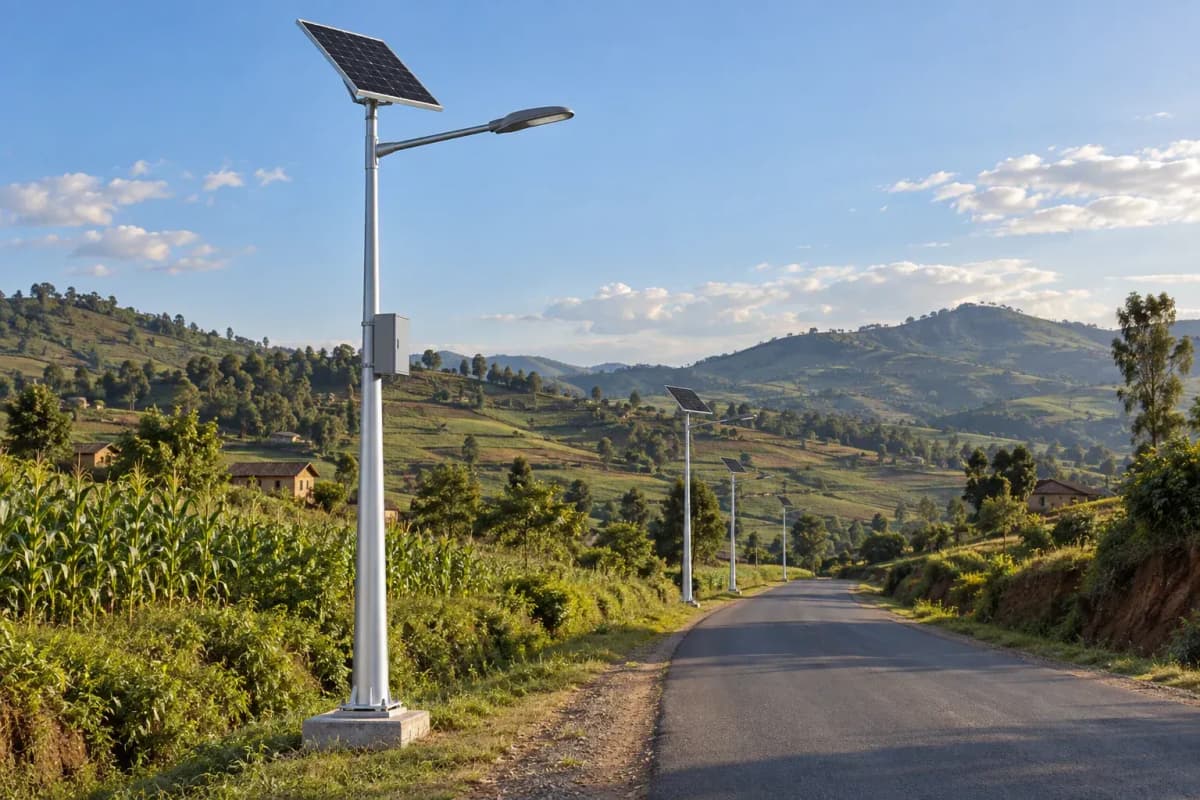 10.4m Split Solar Streetlight 164W - Highland LFP System deployed in an international application environment