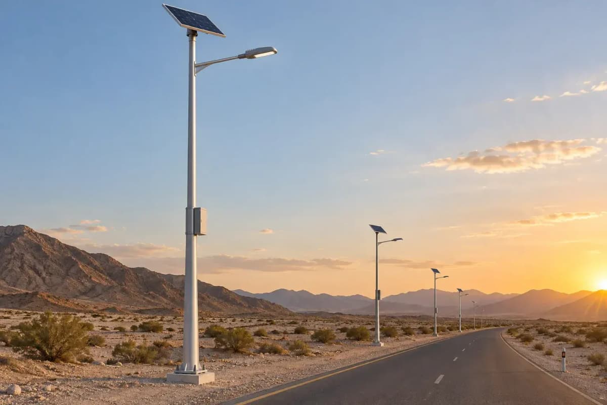 13.3m Split Solar Streetlight 156W - Desert EPC Solar Lighting deployed in an international application environment