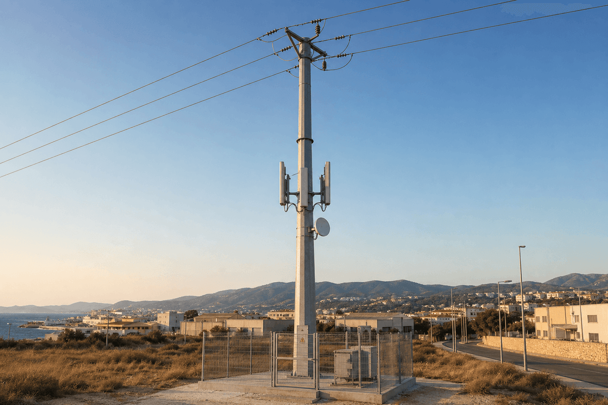 18m Joint-Use Utility Pole Power+Telecom - Steel Octagonal Shared Infrastructure deployed in an international application environment