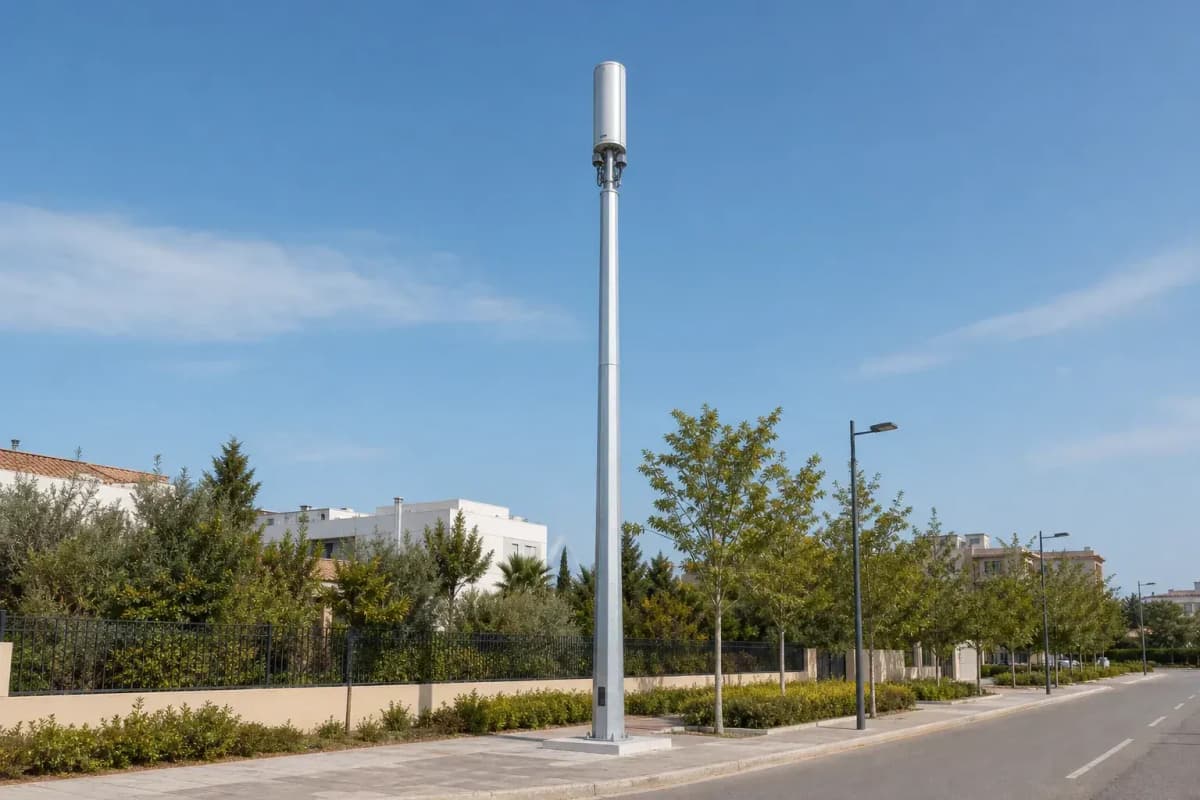 8m Small Cell Pole 5G Urban Slip-Joint - 37 m/s Steel Octagonal Telecom Pole deployed in an international application environment