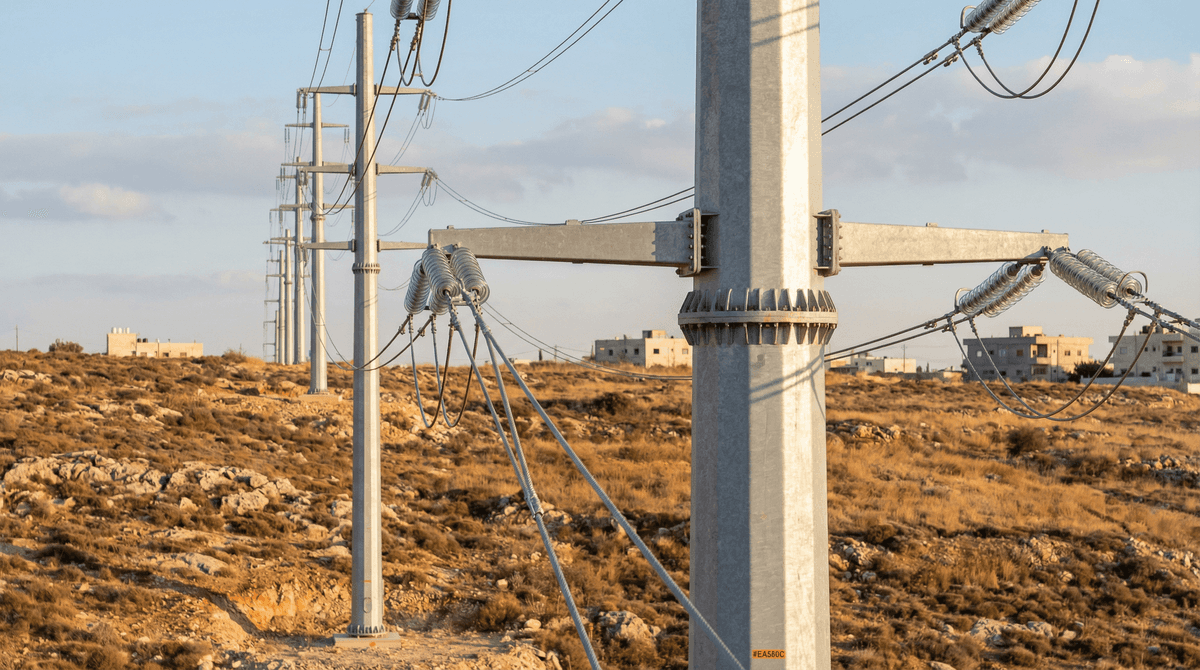 アンマン送電鉄塔プロジェクト：110kV 二回線 198×18m 鋼製中空（チューブラー）ポール（IEC 60826 / GB 50545）