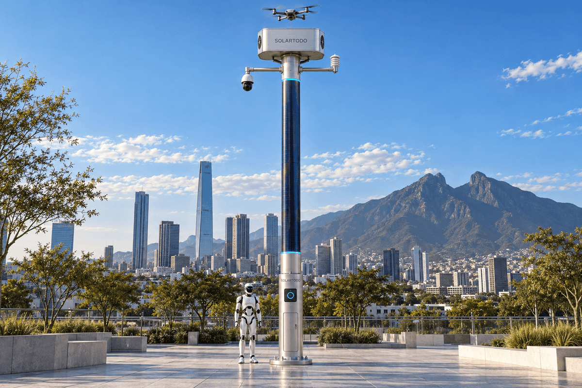 Жара и риск наводнений в Монтеррее: конфигурация 38 узлов SOLARTODO Sentinel City AI Pole