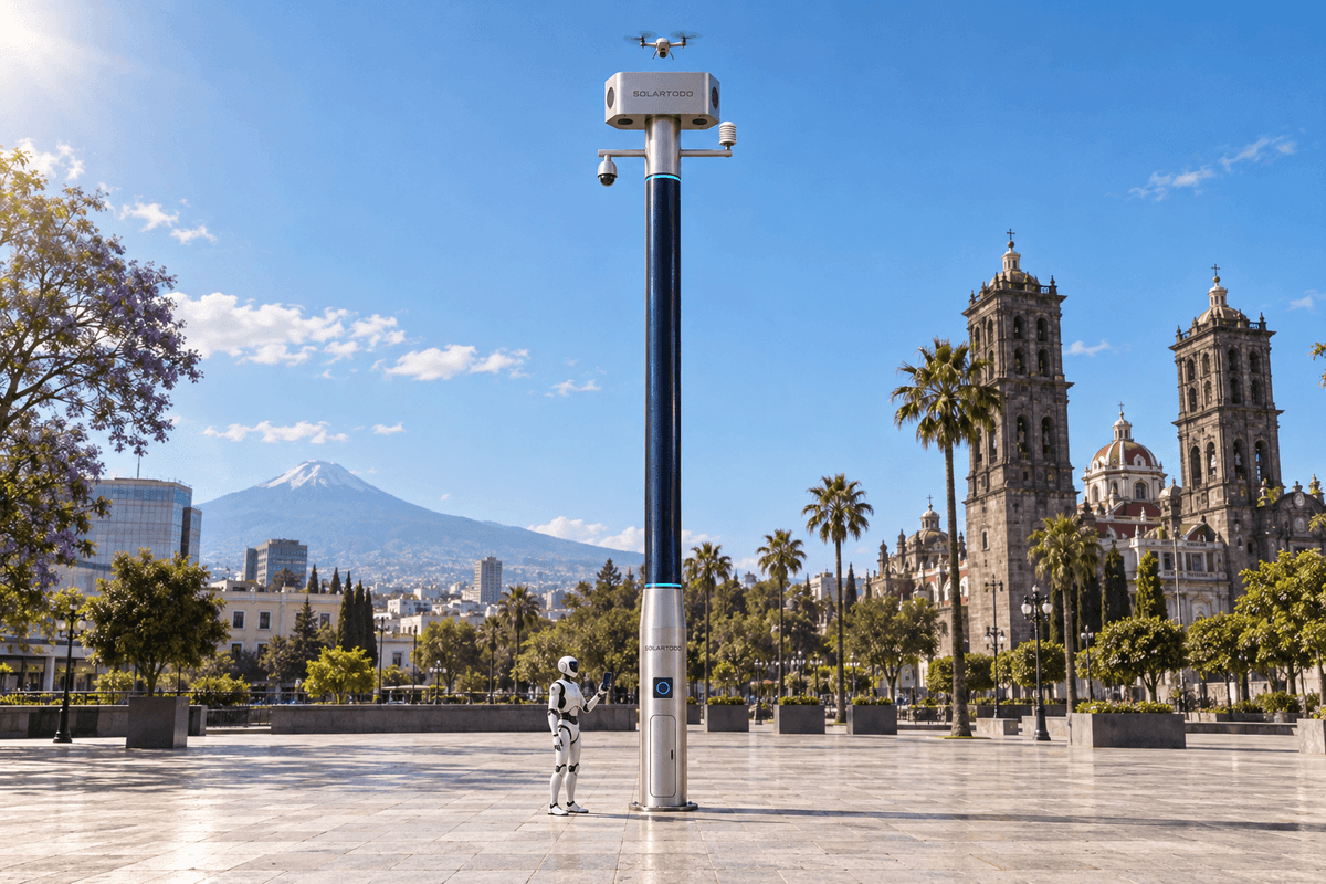 Corredores de patrullaje en las tierras altas de Puebla: configuración off-grid de 32 nodos SOLARTODO Sentinel City AI Pole