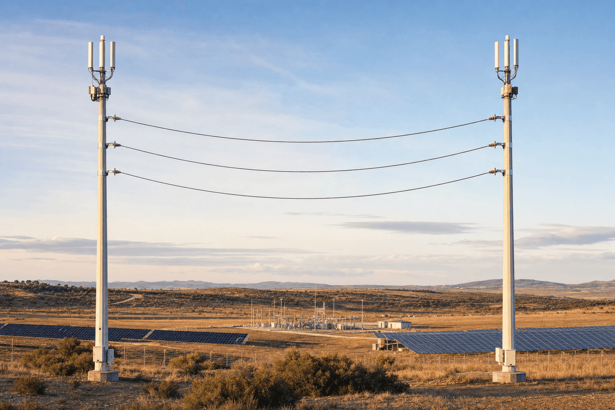 15m Telecom-Power Hybrid FRP Pole — Zero-Maintenance Dual-Use Infrastructure deployed in an international application environment