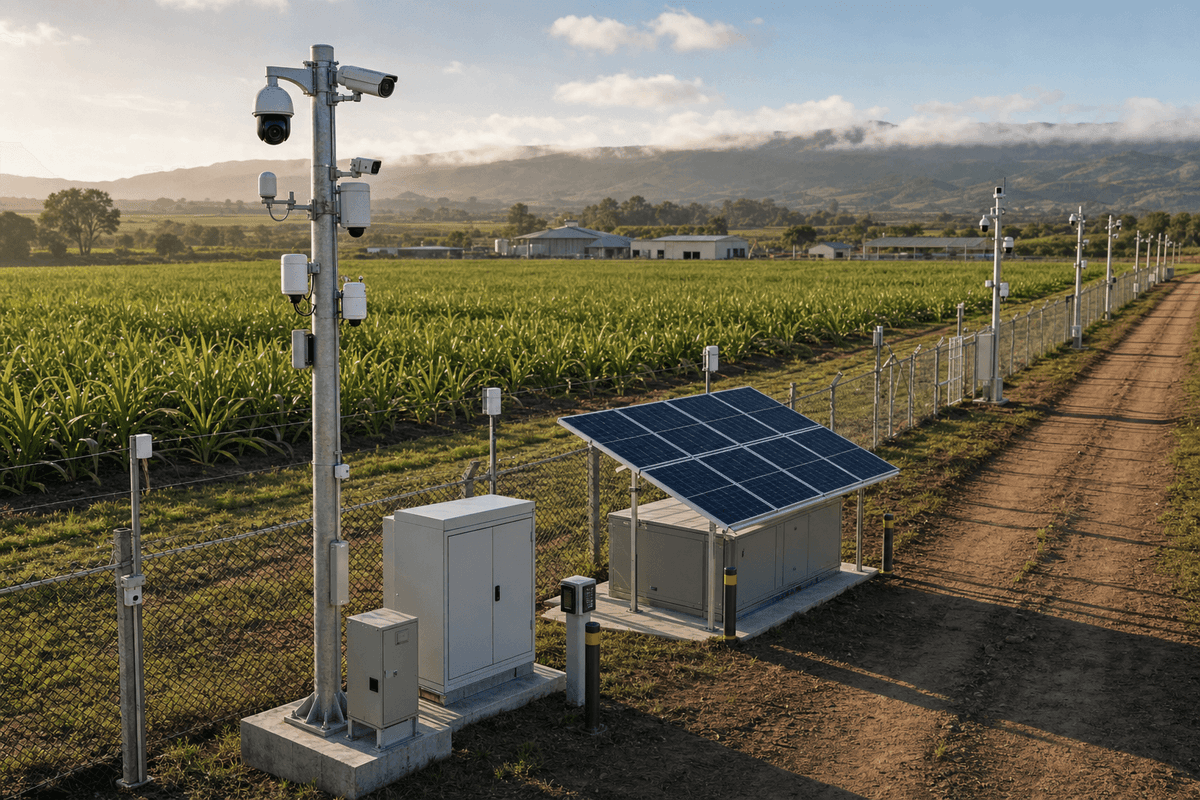 Agricultural Farm 32-Zone Wide Area Security System - Off-Grid Solar-Powered Surveillance deployed in an international application environment