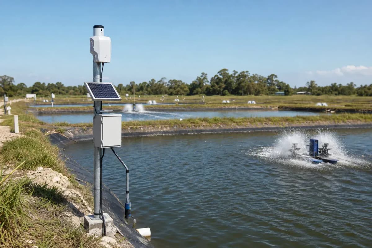 Aquaculture Fish Farm 10ha - Solar Water Quality IoT deployed in an international application environment