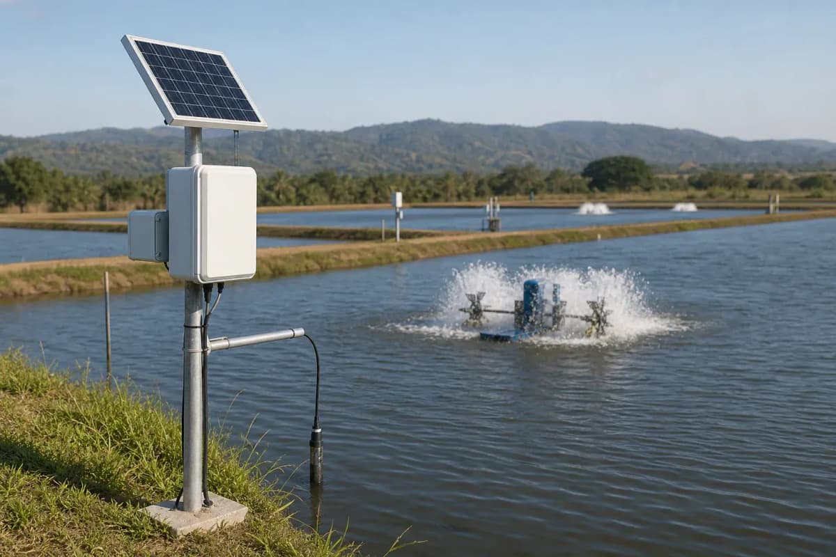 Aquaculture Fish Farm 12ha - 8-Sensor Solar IoT Monitoring System deployed in an international application environment