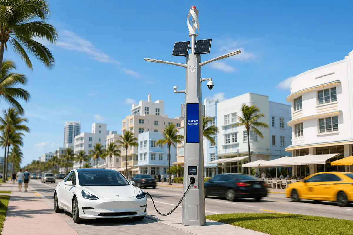 Mât intelligent hybride éolien-solaire 11m - artère urbaine