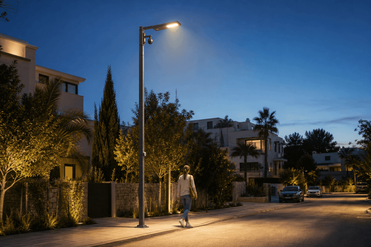 6m Residential Area Mini - 3-in-1 Smart Streetlight with AI Camera deployed in an international application environment