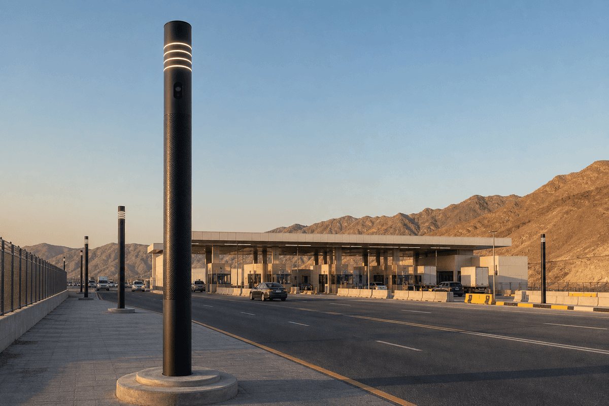 7m Ø400 Cylindrical CIGS Smart Pole - Border Checkpoint deployed in an international application environment