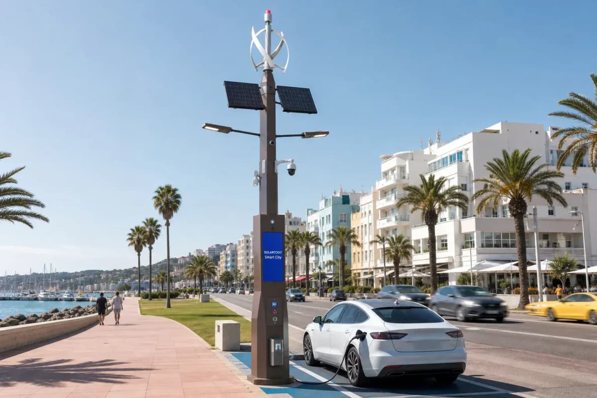10m Wind-Solar Hybrid Smart Pole - Coastal Seafront deployed in an international application environment