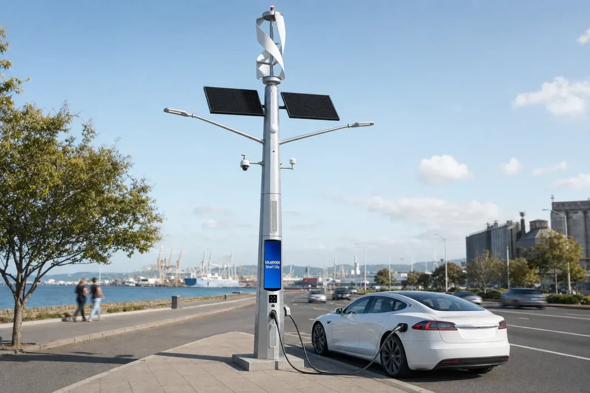13m Wind-Solar Hybrid Smart Pole - Industrial Port Self-Powered Infrastructure deployed in an international application environment
