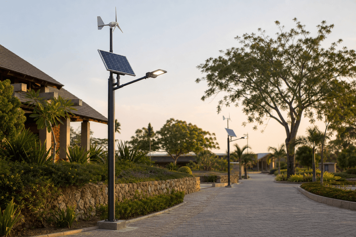 40W Wind-Solar Hybrid Courtyard Split - 8-Day Autonomy deployed in an international application environment