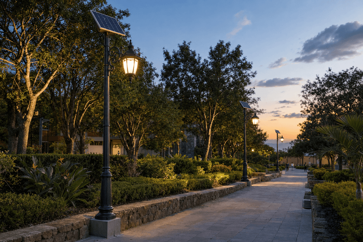 4m Garden Decorative 15W Solar Streetlight - Classic European Design deployed in an international application environment