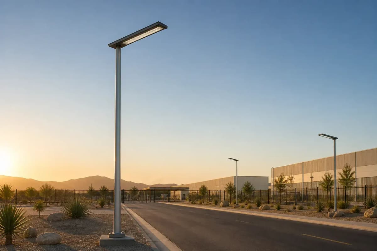 7.2m All-in-One Solar Streetlight 88W - Desert-Rated Integrated Solar Lighting deployed in an international application environment