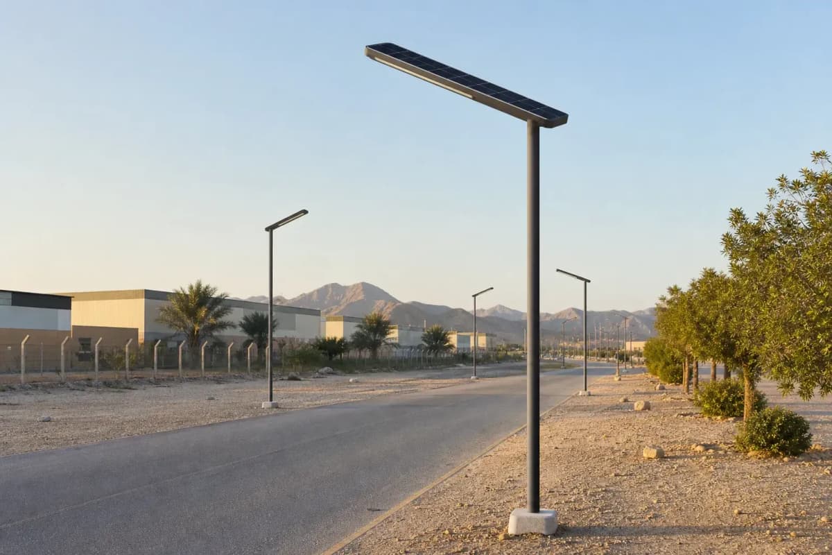 4.7m All-in-One Solar Streetlight 34W - Desert-Ready FRP System deployed in an international application environment