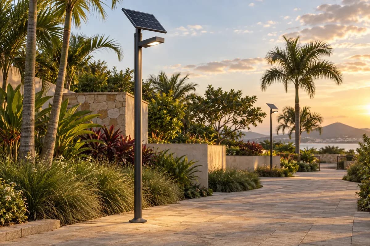2.9m Garden Light 18W - 4-Day LFP Solar Pathway Light deployed in an international application environment