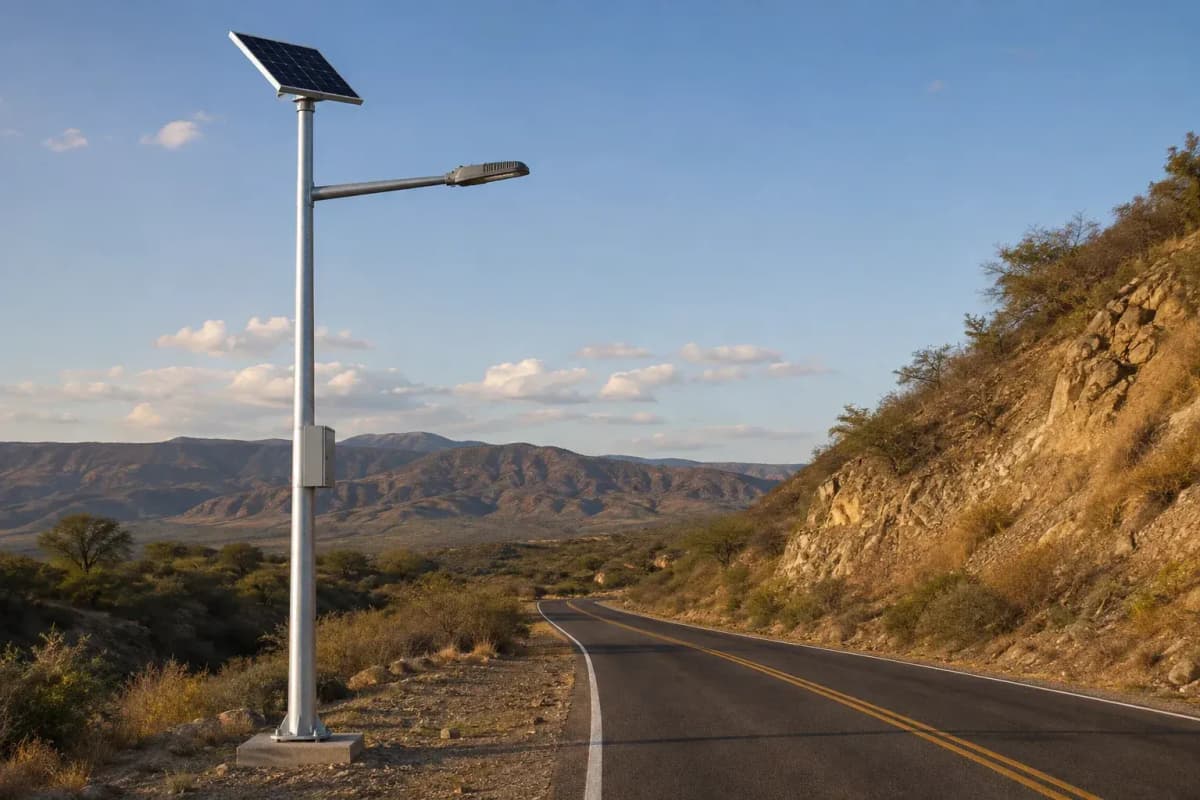 13.1m Split Solar Streetlight 117W - Continental LFP Split System deployed in an international application environment