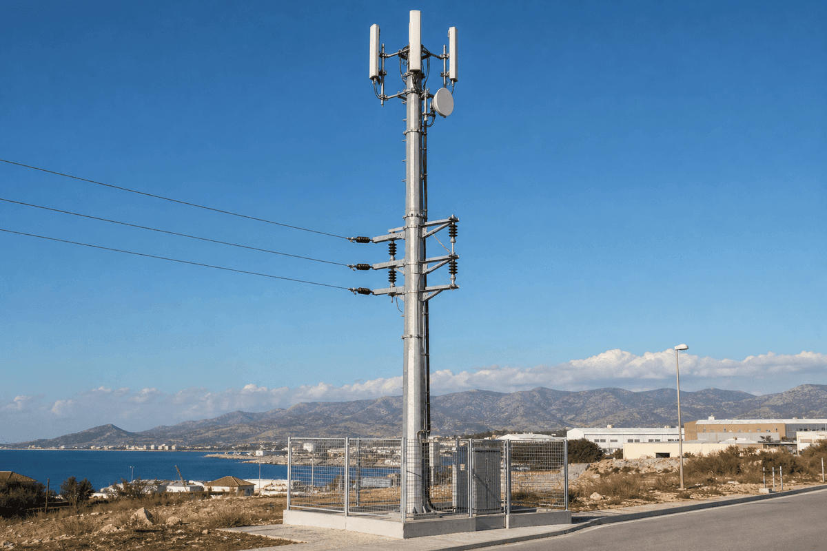 12m Distribution Telecom Shared Pole - 10kV Joint-Use Steel Pole deployed in an international application environment