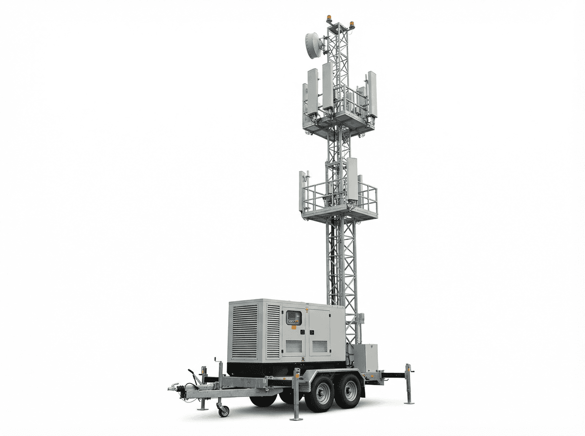 Torre COW móvil 4G/5G en ruedas con despliegue rápido de 25m deployed in an international application environment