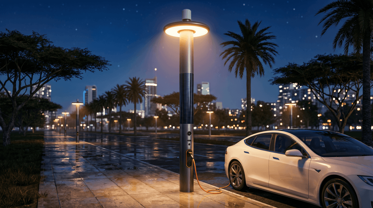 Despliegue de 225 unidades de farolas inteligentes en Addis Abeba, Etiopía, con postes redondos sin costuras de 11m y carga para vehículos eléctricos de 7kW×2