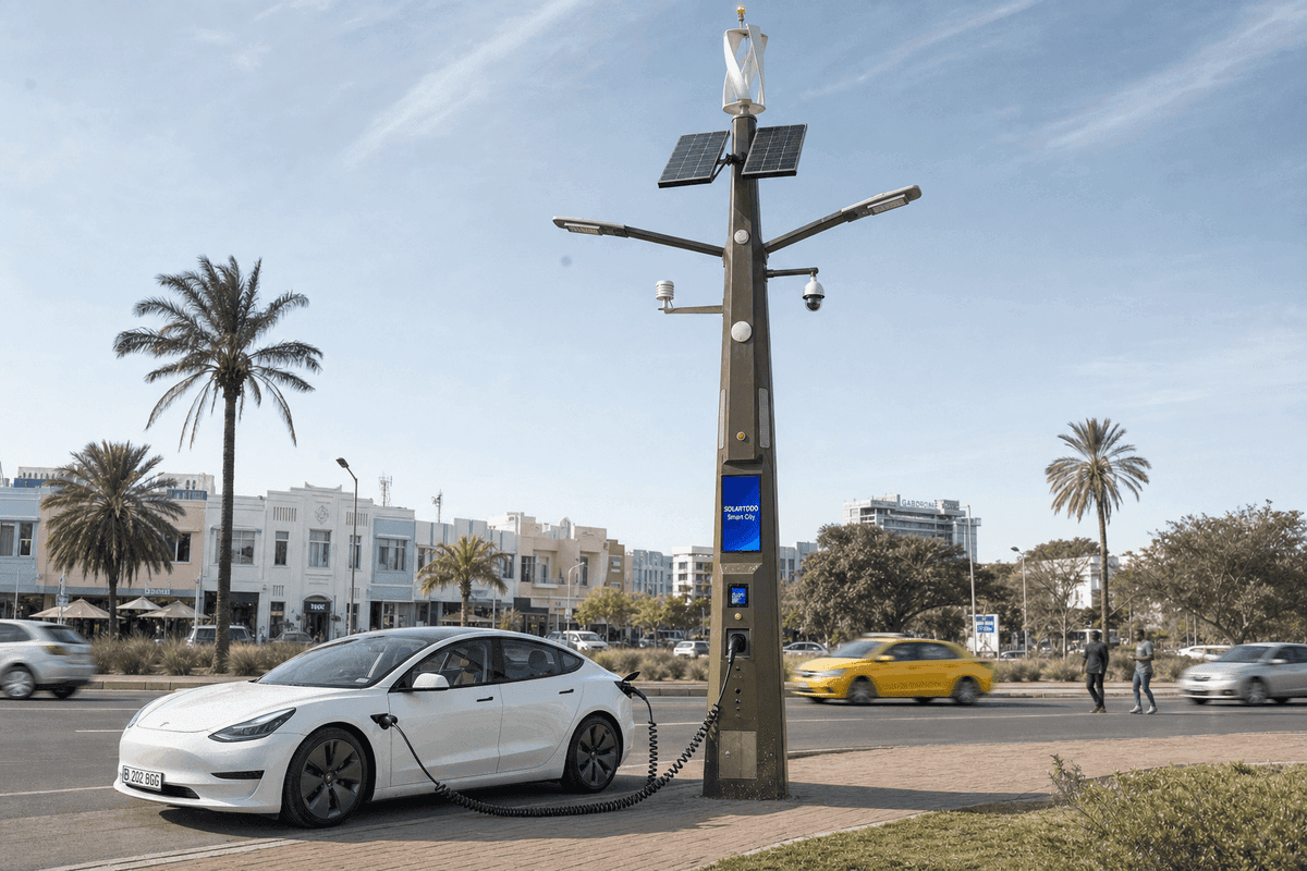 Análisis del mercado de farolas inteligentes de Gaborone: guía de configuración híbrida de 12m para corredores urbanos de 55 unidades