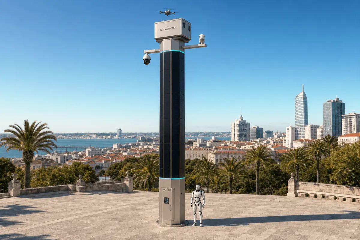 Décision de sécurité edge en air salin à Lisbonne : SOLARTODO Sentinel City AI Pole pour 116 nœuds hors réseau