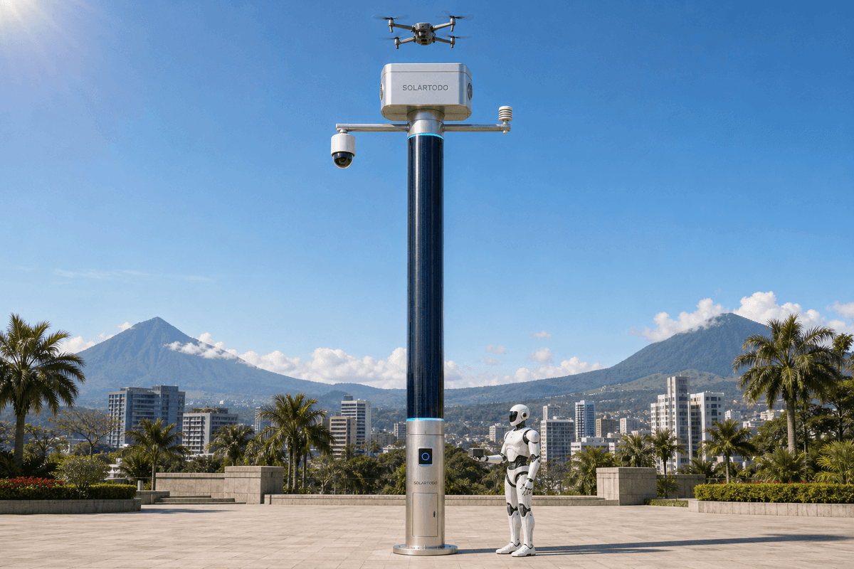 Guatemala Cityの雨の多い高地回廊とドローン対応セキュリティ: SOLARTODO Sentinel City AI Pole 81ノード構成ガイド